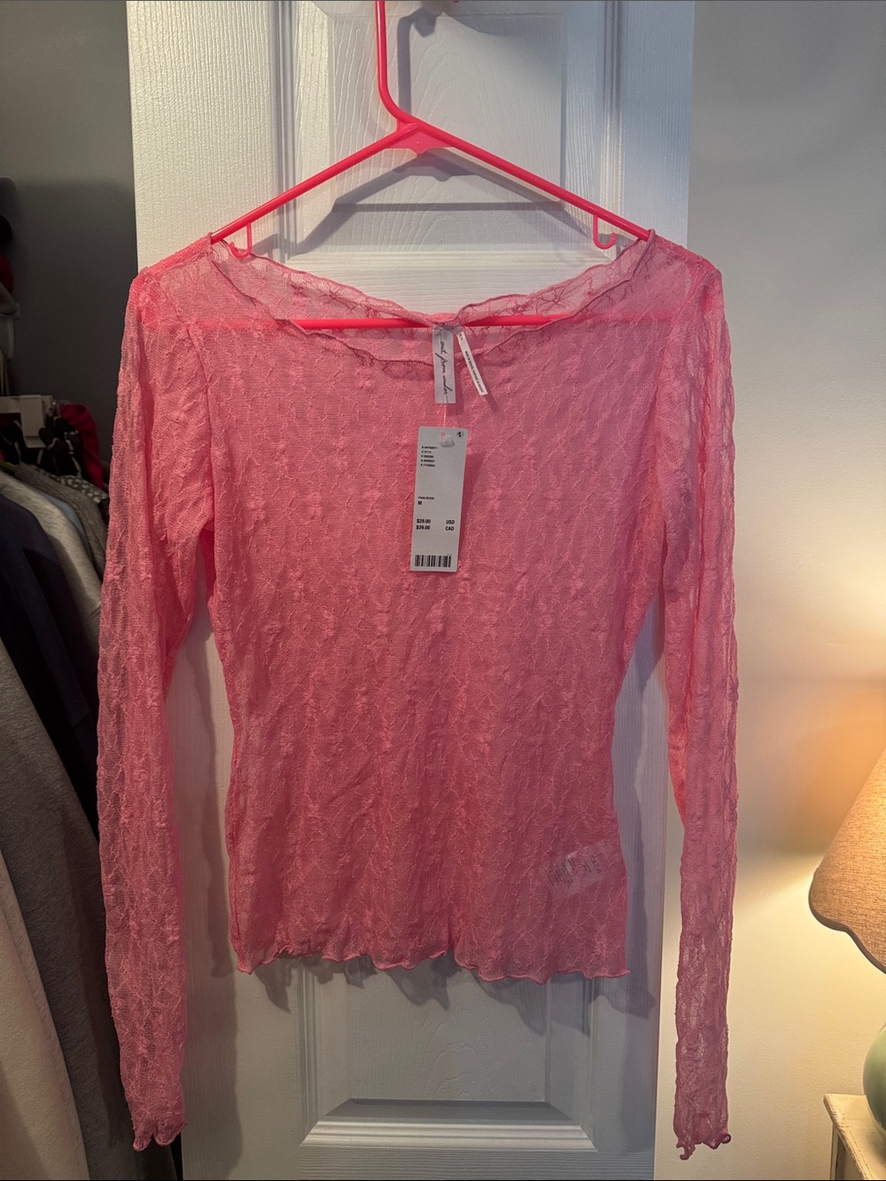 Urban Outfitters Pink Lace Long-Sleeve Top